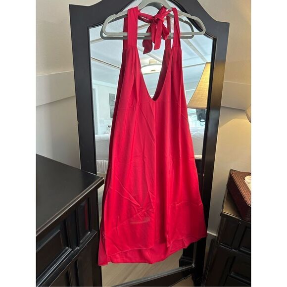 NEW Satin Dress Mini Cross Halter Neck Backless Dress Pink XL - Picture 5 of 5